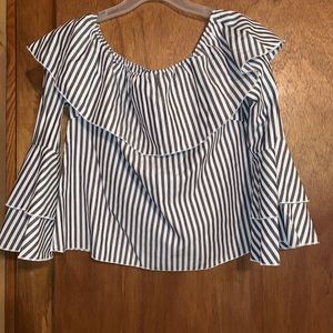 White and grey striped long sleeve top